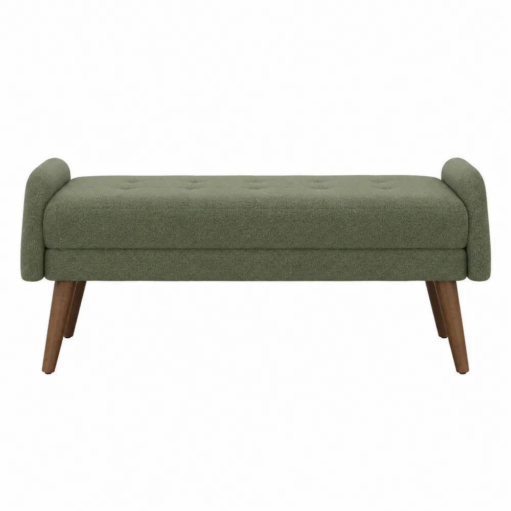 Green Upholstered Bench with Polyester Fabric and Wood Legs