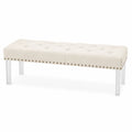 Rectangular Bench with Acrylic Legs and PU Leather Upholstery Cream 120cm