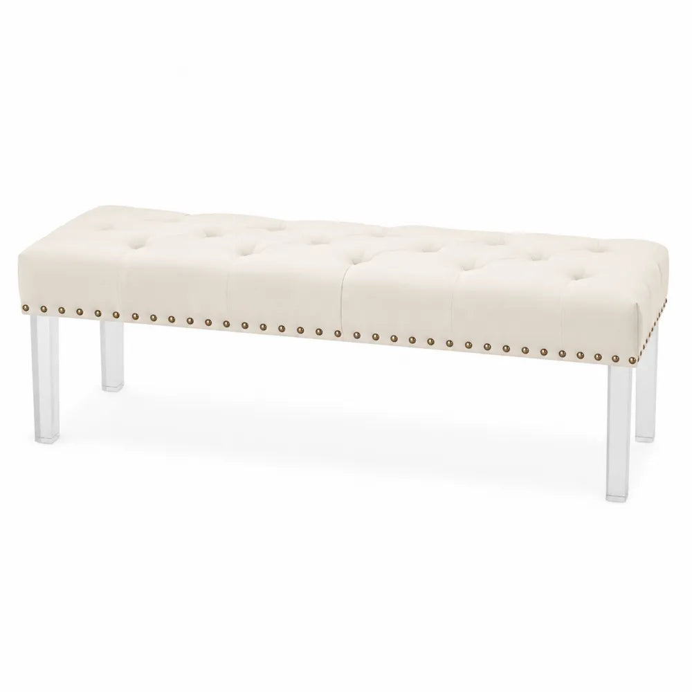 Rectangular Bench with Acrylic Legs and PU Leather Upholstery Cream 120cm