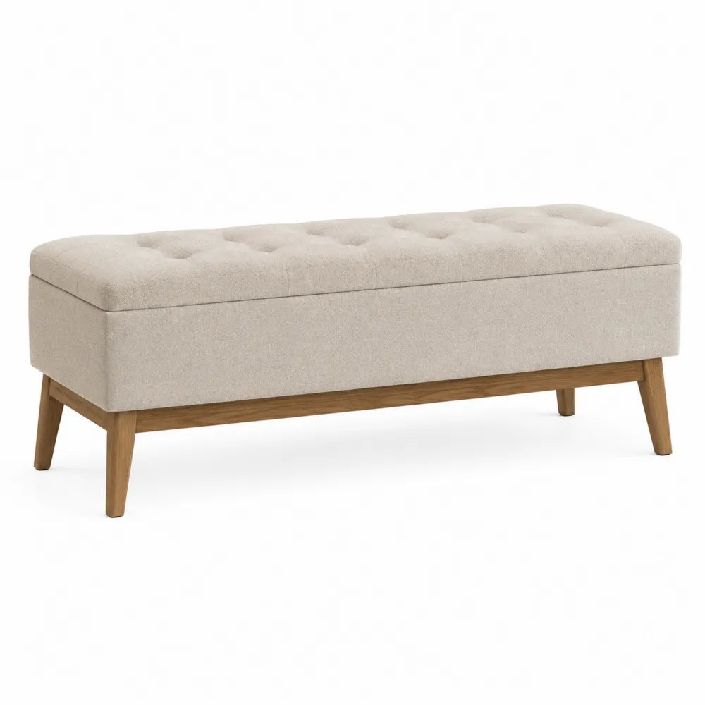 Rectangular Upholstered Bench with Solid Wood Legs Beige 120 cm