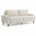Corduroy Three-Seater Sofa with Wooden Legs and Cup Holder Beige 220cm