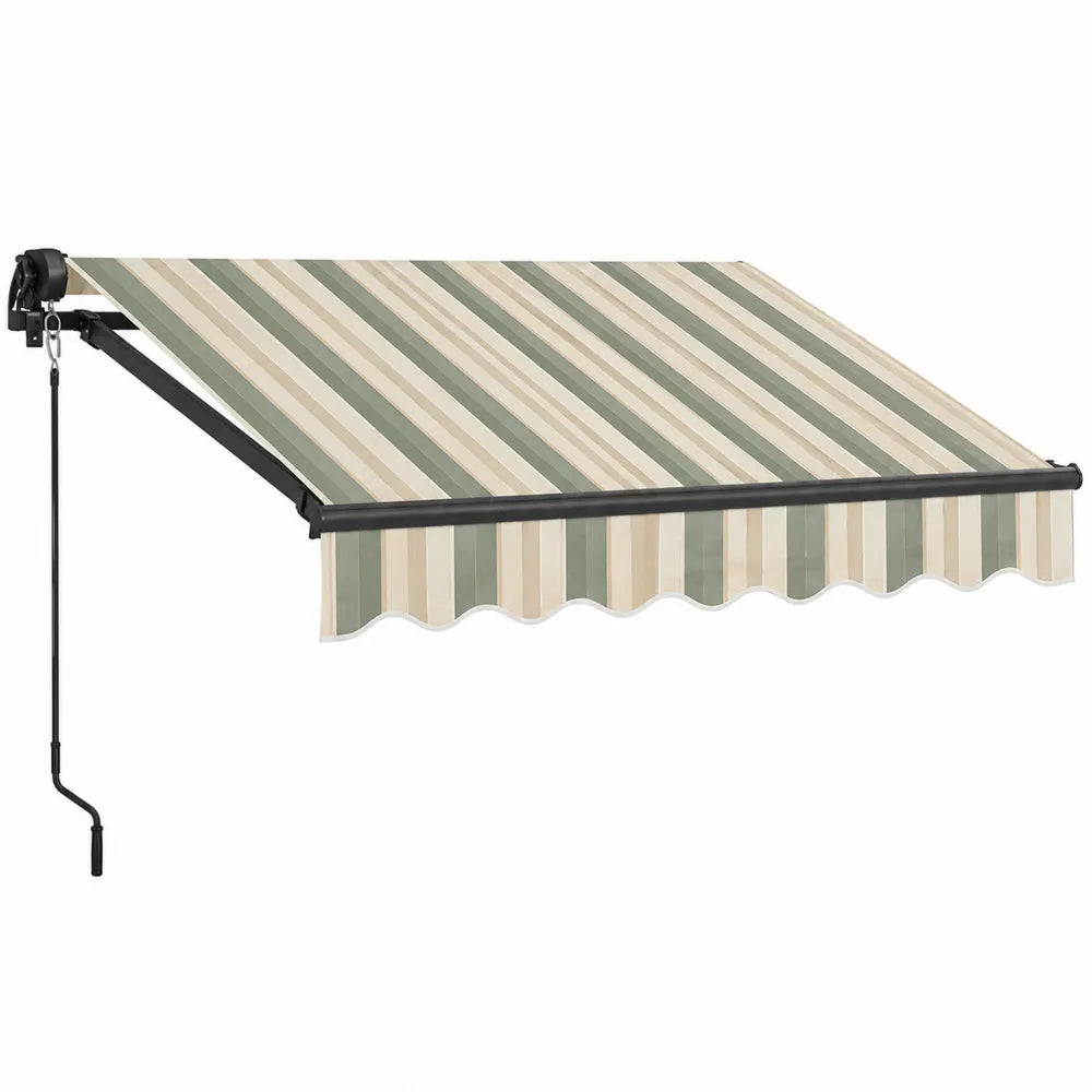 Retractable Awning Polyester Fabric Steel Frame Beige and Green Stripes 300x250 cm