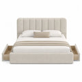 Queen Fabric Upholstered Bed with Storage Drawers Beige