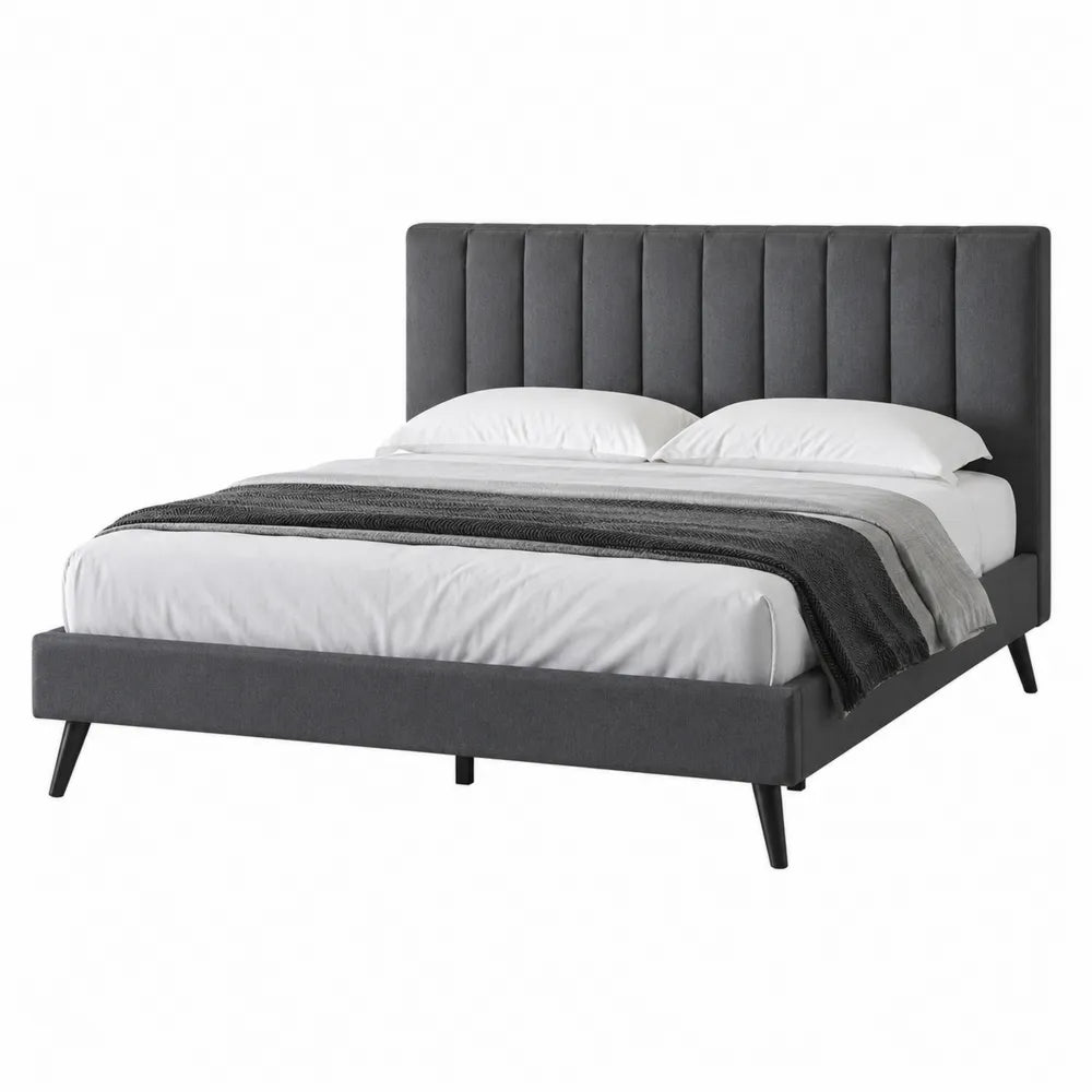 Queen Upholstered Bed Frame Dark Gray
