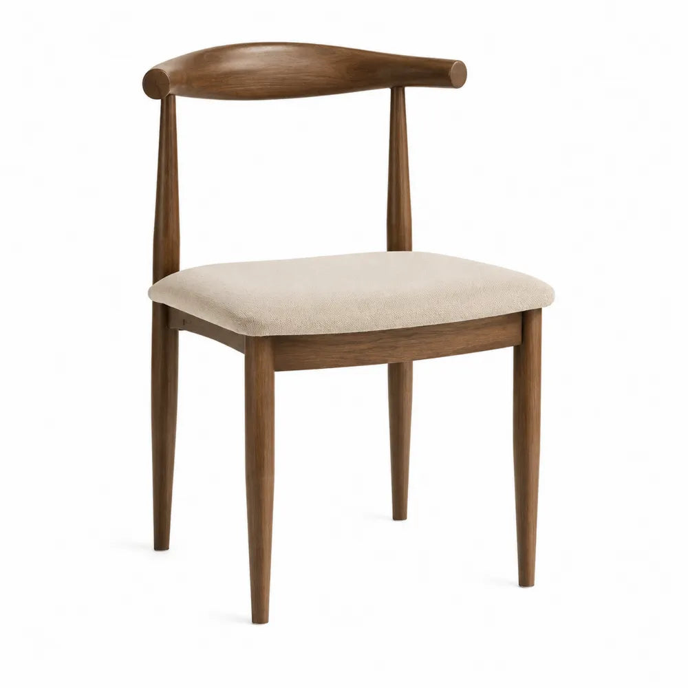 Wood Dining Chair with Beige Polyester Upholstery 51cm x 48cm x 76cm
