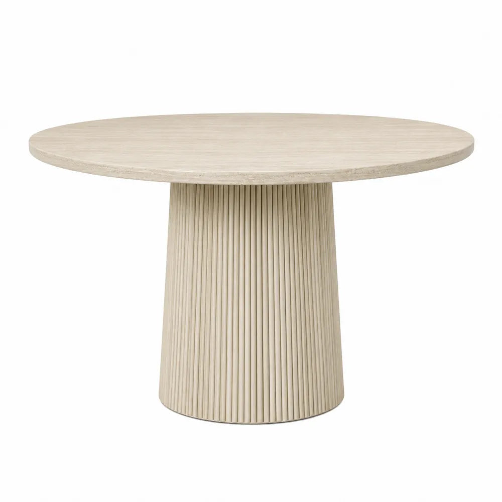 Round Dining Table Wood Veneer Beige Diameter 120cm