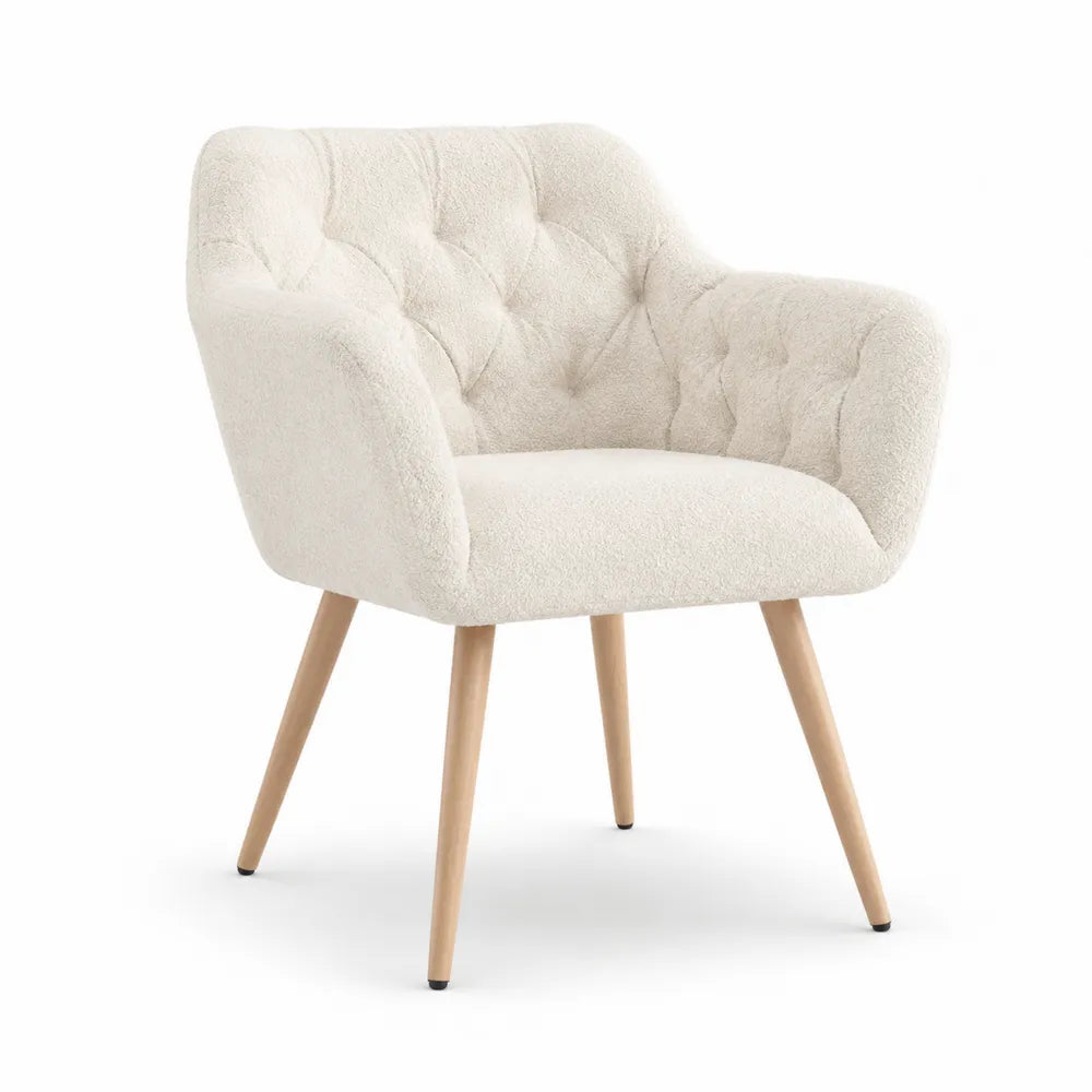 Tufted Accent Armchair Sherpa Upholstery Beige 80cm