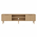 Oak TV Stand with Slatted Doors and Open Shelves 150cm