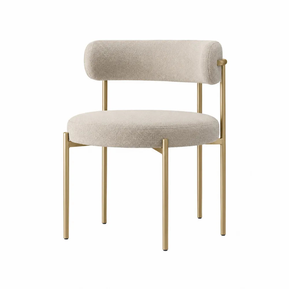 Beige Fabric Upholstered Chair with Metal Frame