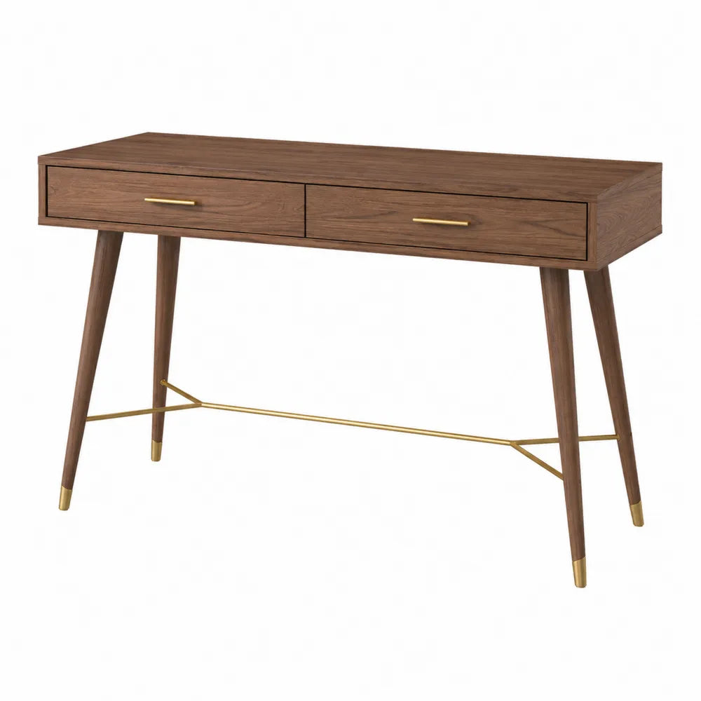 Engineered Wood Desk with Two Drawers and Metal Accents