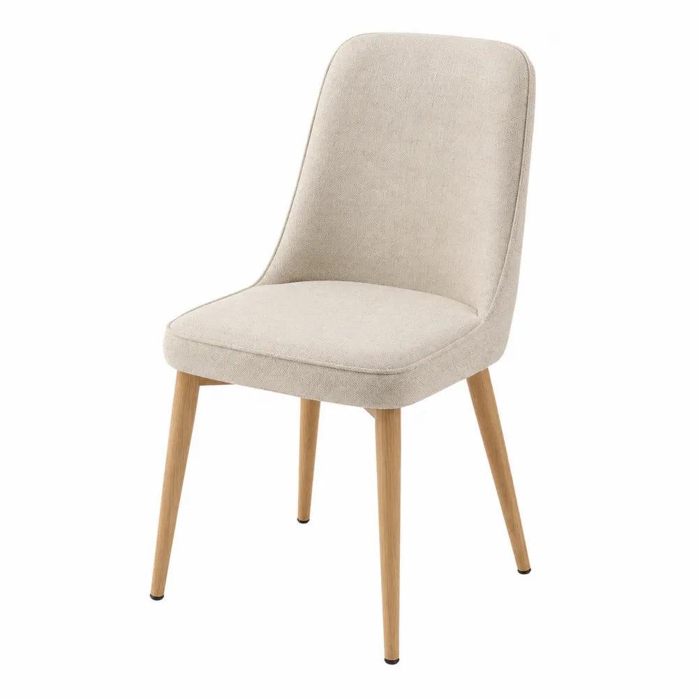 Polyester Upholstered Chair with Oak Wood Legs Beige