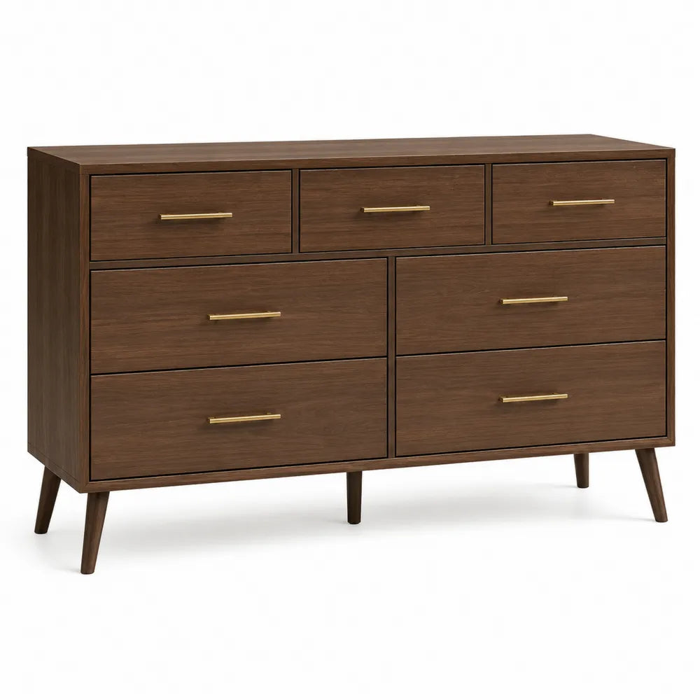 Wood Dresser with 7 Drawers Brown 120x45x90 cm