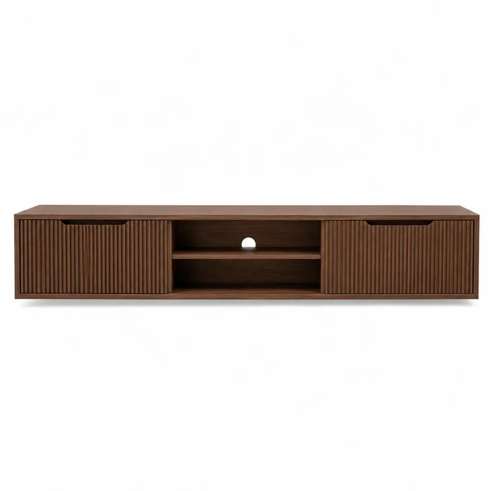 Wood TV Stand with Sliding Doors 70 Inch Brown