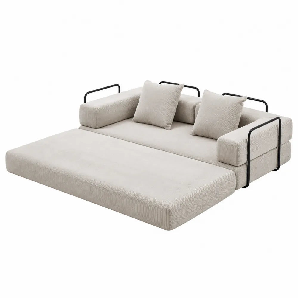 Convertible Sofa Bed Fabric Steel Light Beige 200cm