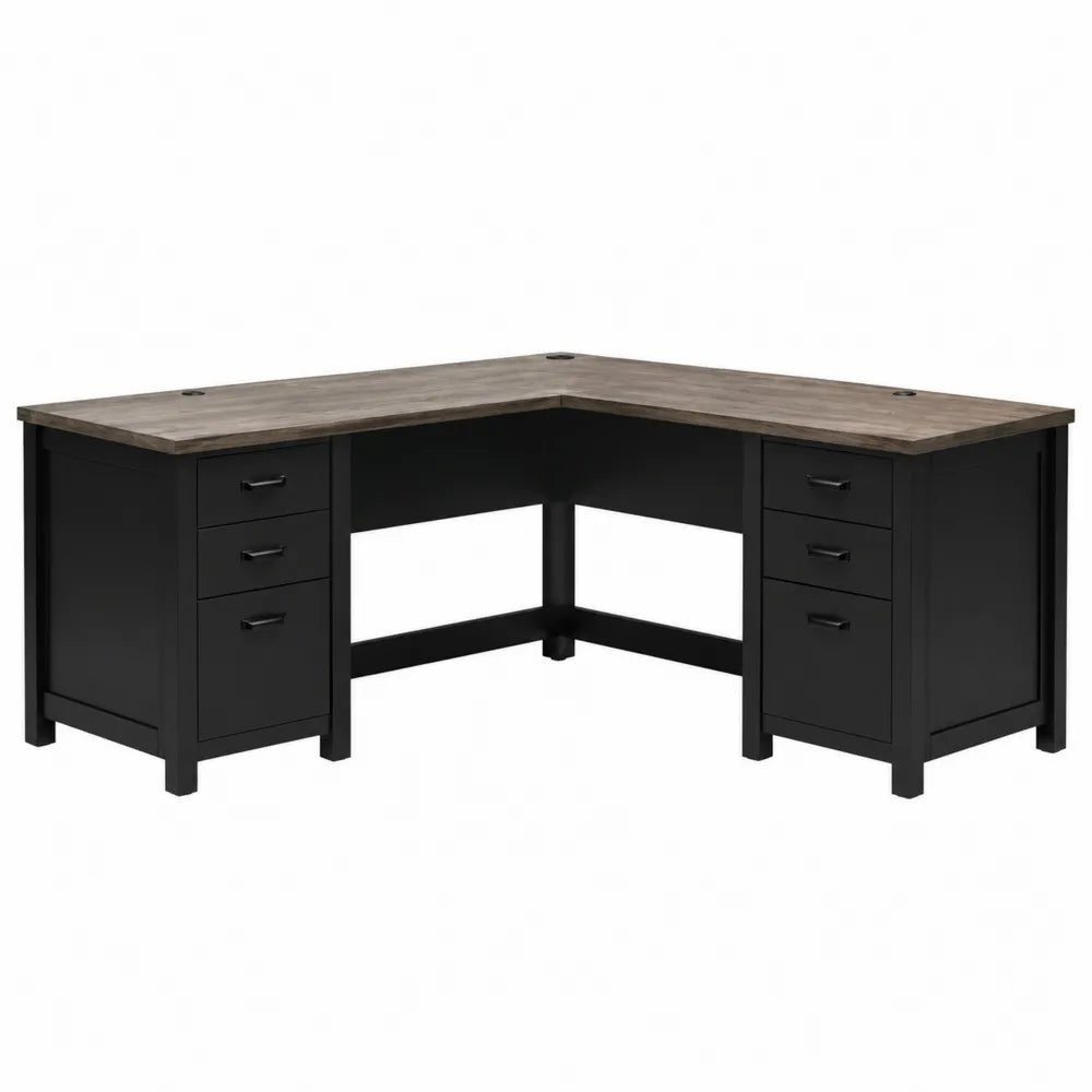 L-Shaped Wood and Metal Desk with Storage