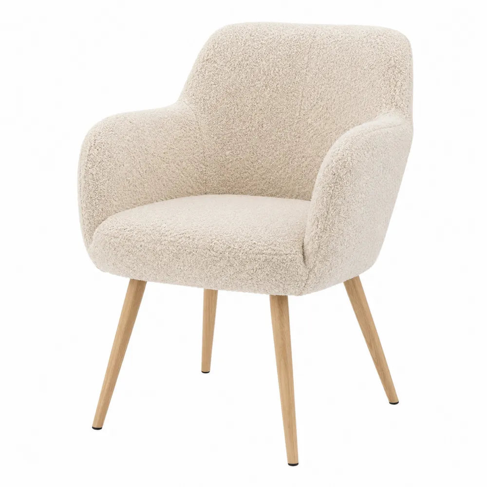 Armchair Curved Design Polyester Shearling Beige 80cm High