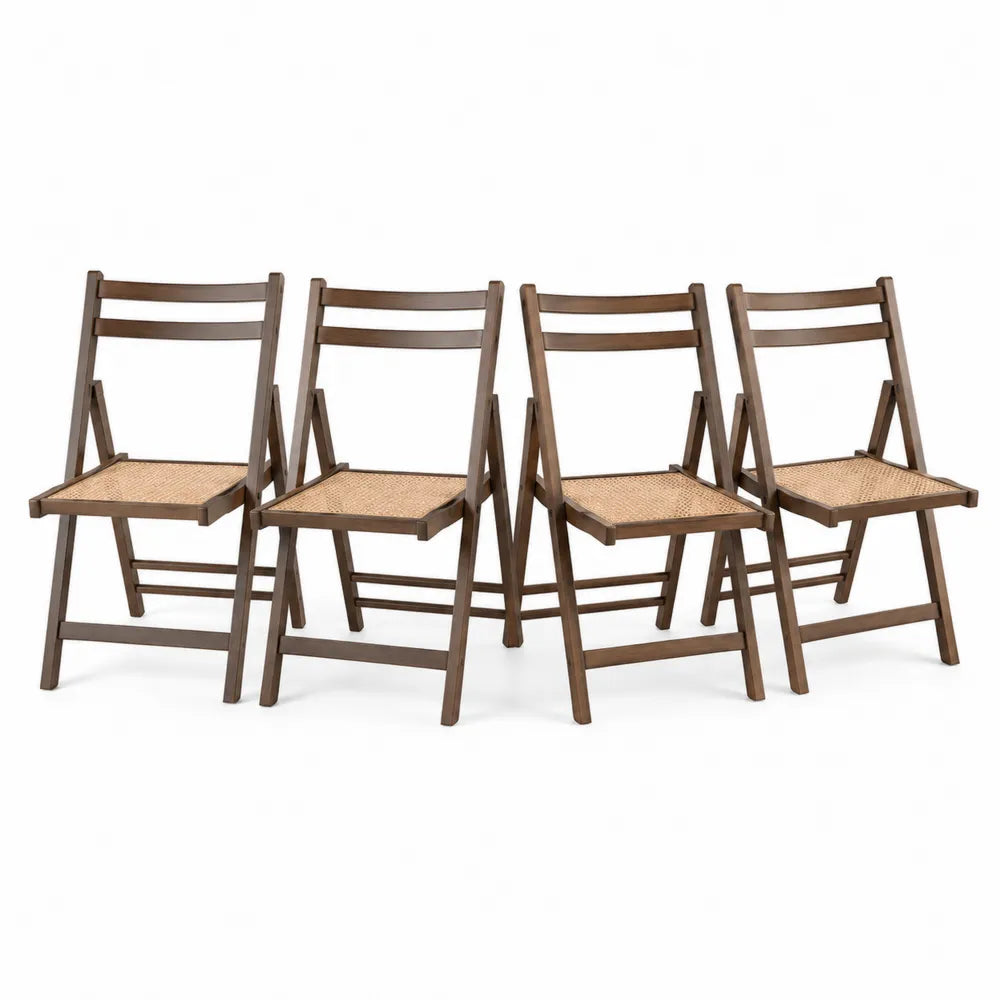 Set of 4 Wooden Folding Chairs with Rattan Seat Brown