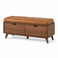 Wood Bench with Faux Leather Cushion and Storage, 120cm, Brown