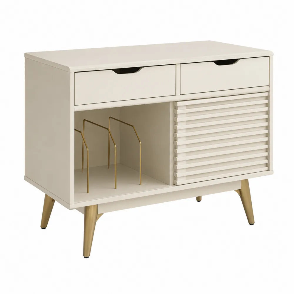 MDF Sideboard with Steel Legs and Shelves, 75cm Height, White