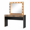 Wood Vanity Table with Mirror and LED Lights Natural/Black 120cm x 45cm x 140cm