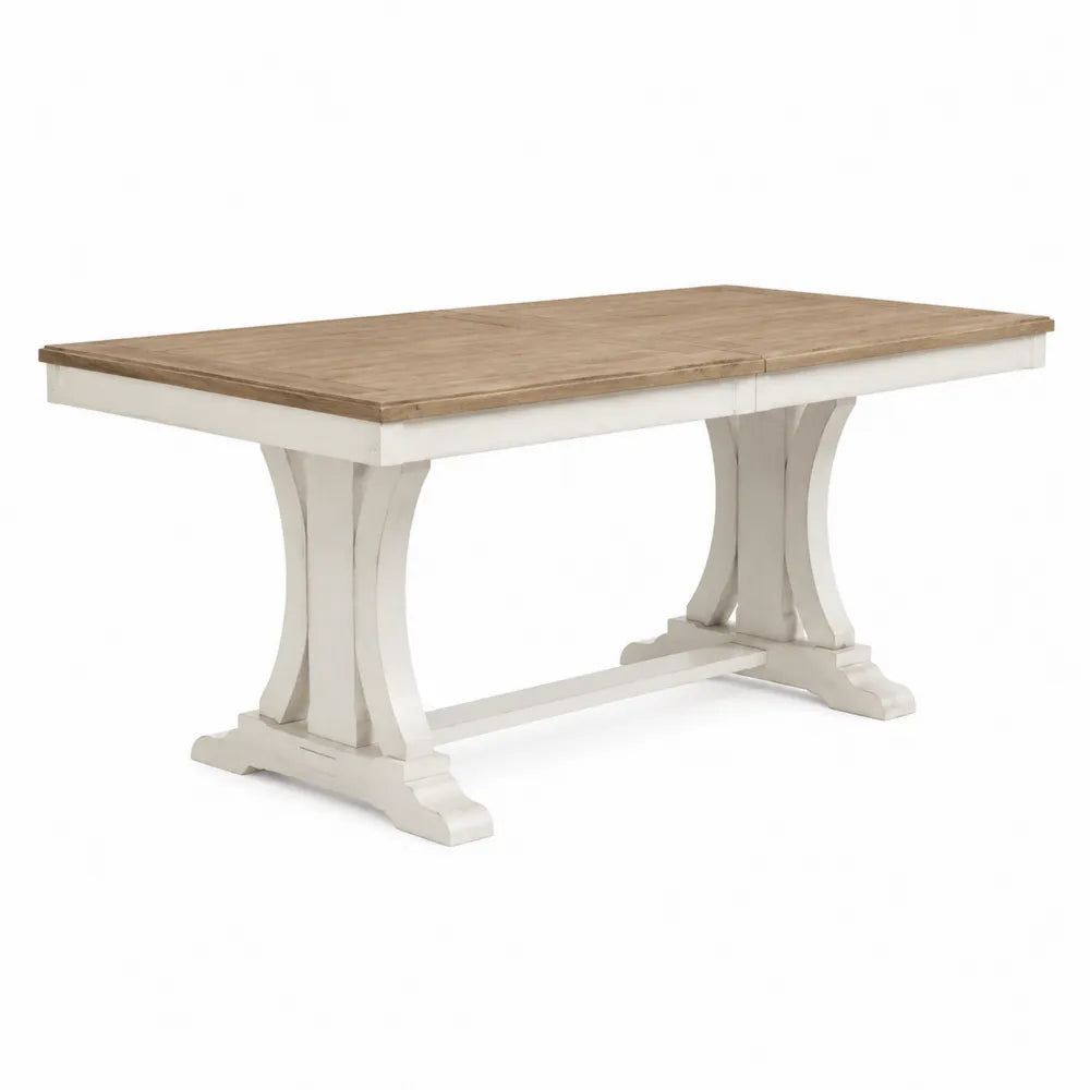 Rectangular Wood Dining Table with Pedestal Base Natural/White