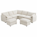 Sectional L-Shaped Fabric Sofa Set with Ottomans Beige