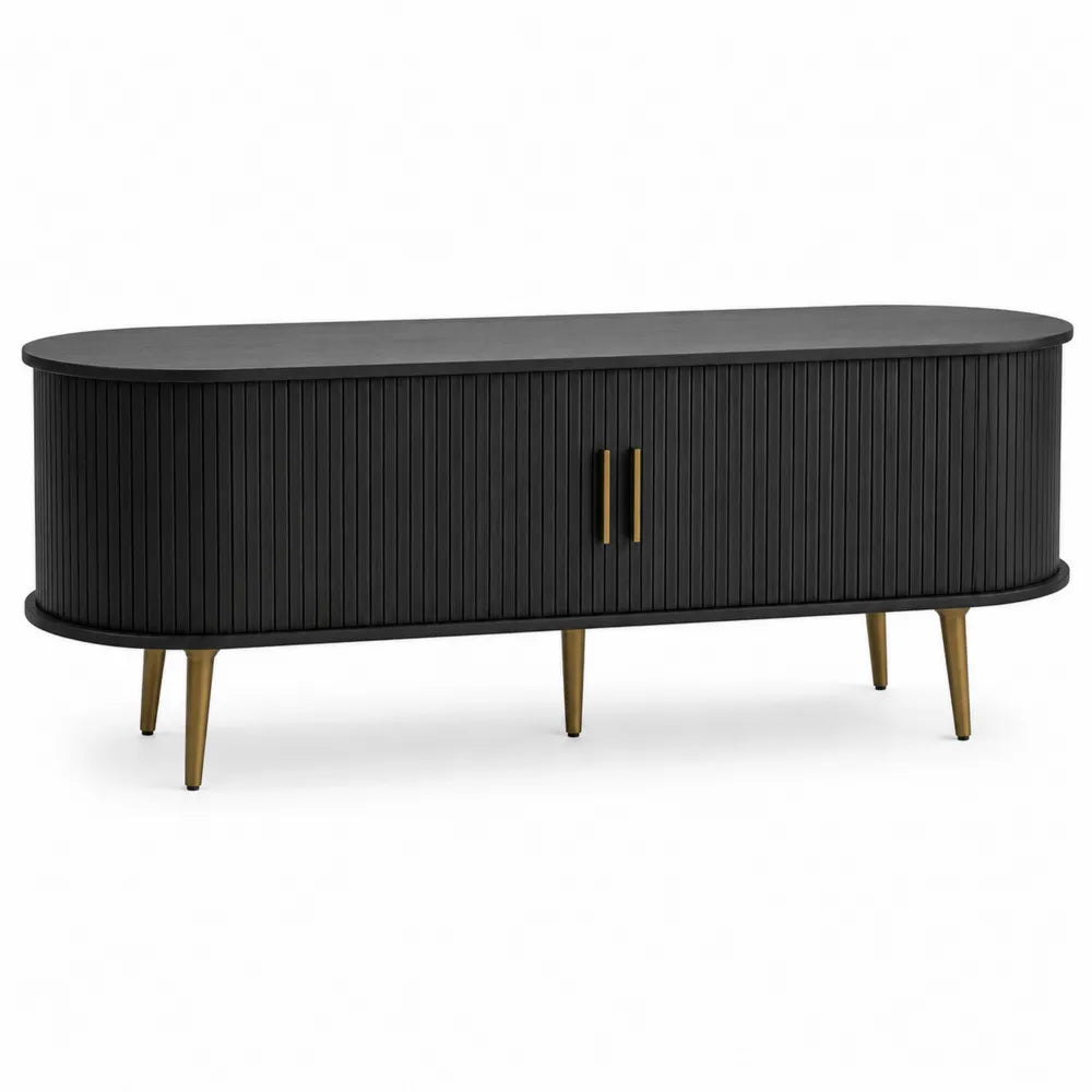 Oval Black Wood TV Stand with Brass Legs 150cm