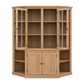 Corner Wooden Bookcase with Glass Doors and Storage Cabinet Oak 200x120x35 cm