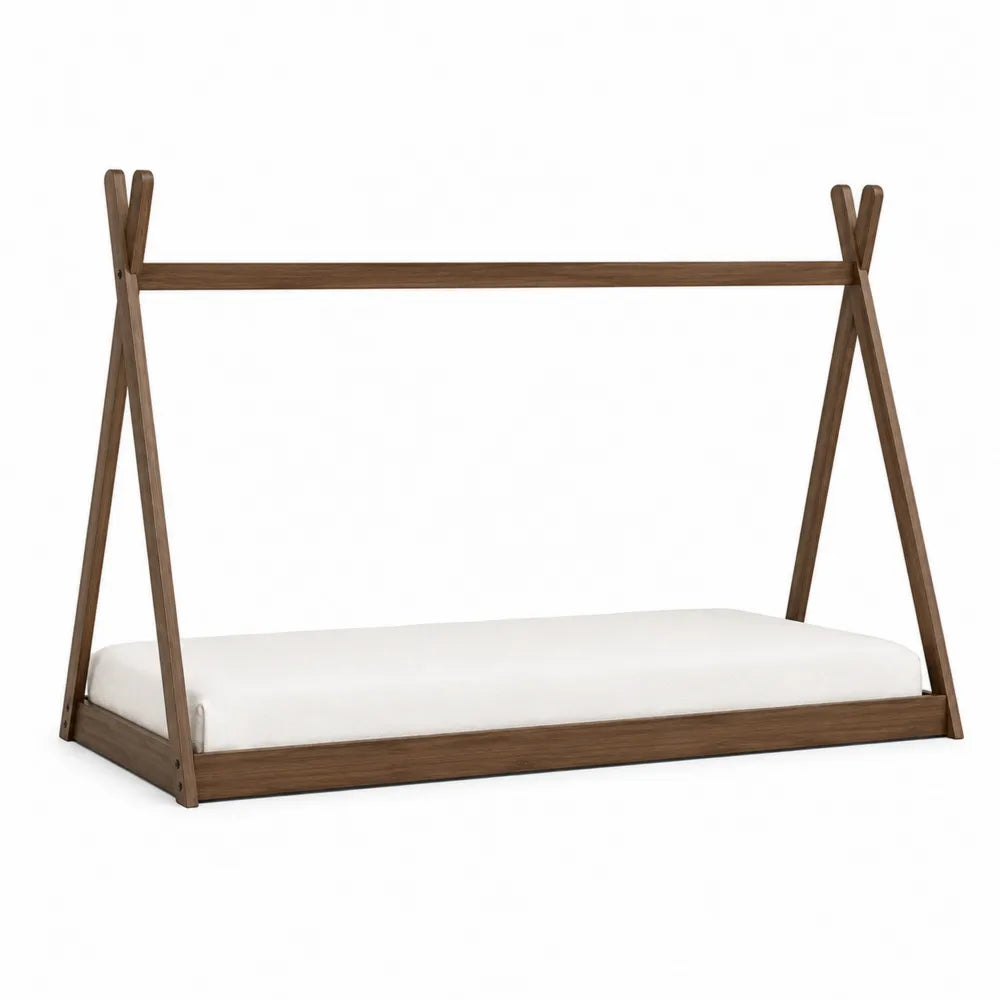 Wooden Teepee Bed Frame with White Mattress