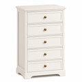 Wood Chest of Five Drawers with Metal Knobs White 120cm Tall