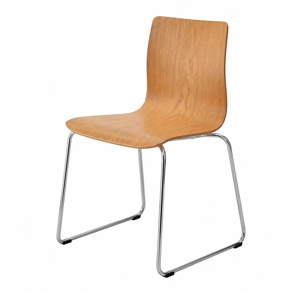 Wooden Dining Chair with Chrome-Plated Metal Frame