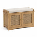 Indoor Oak Bench with Cushion and Rattan Doors Beige 80cm
